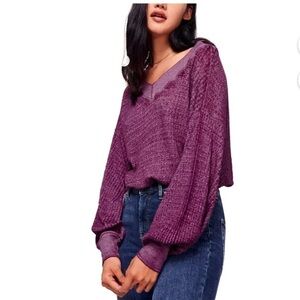 Free people south side thermal top large purple boho casual